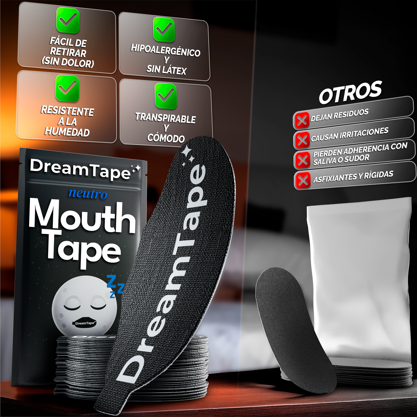 DreamTape® Mouth Tape - 35 Tiras para Respirar Mejor al Dormir (Neutro)