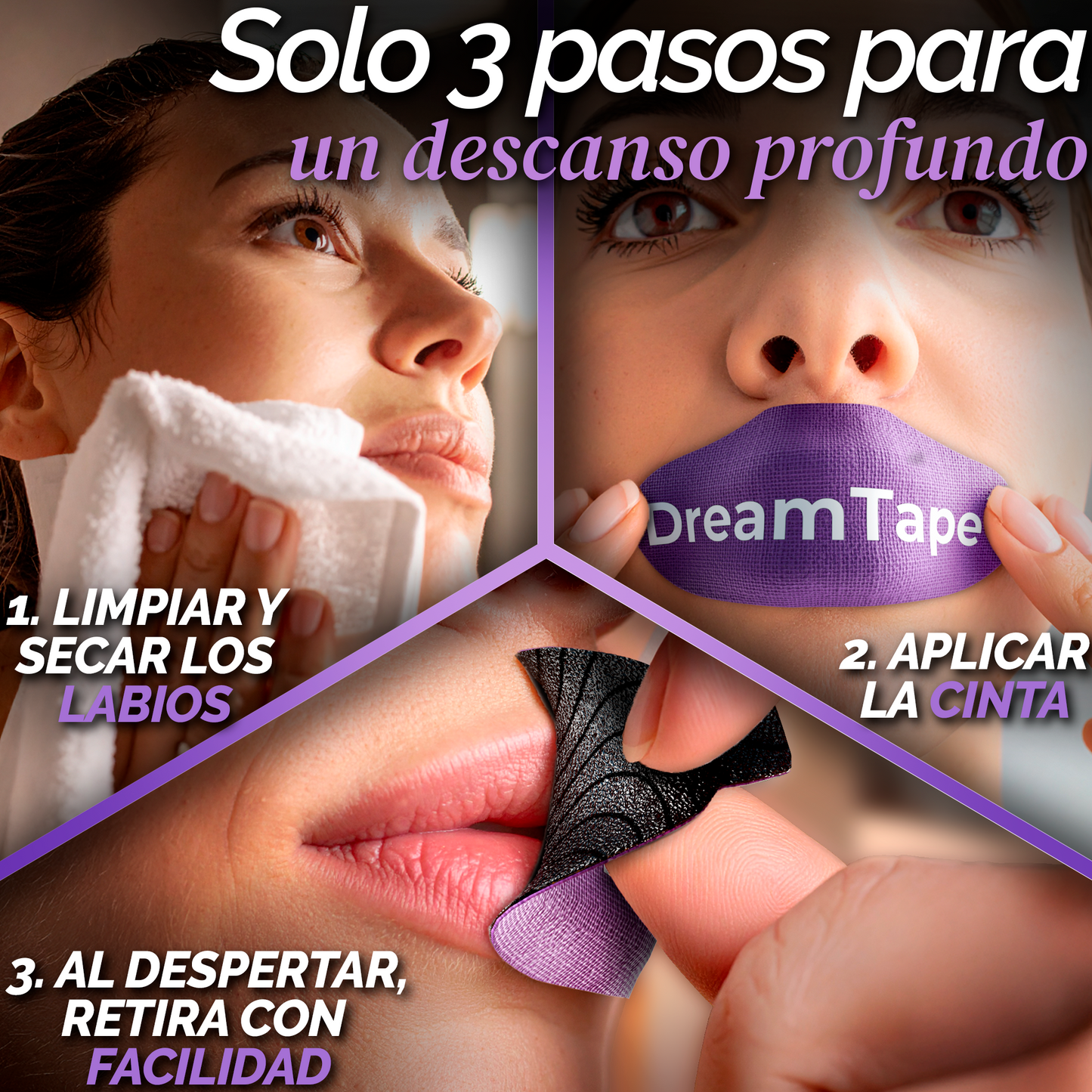 DreamTape® Mouth Tape - 35 Tiras para Respirar Mejor al Dormir (Aroma lavanda)
