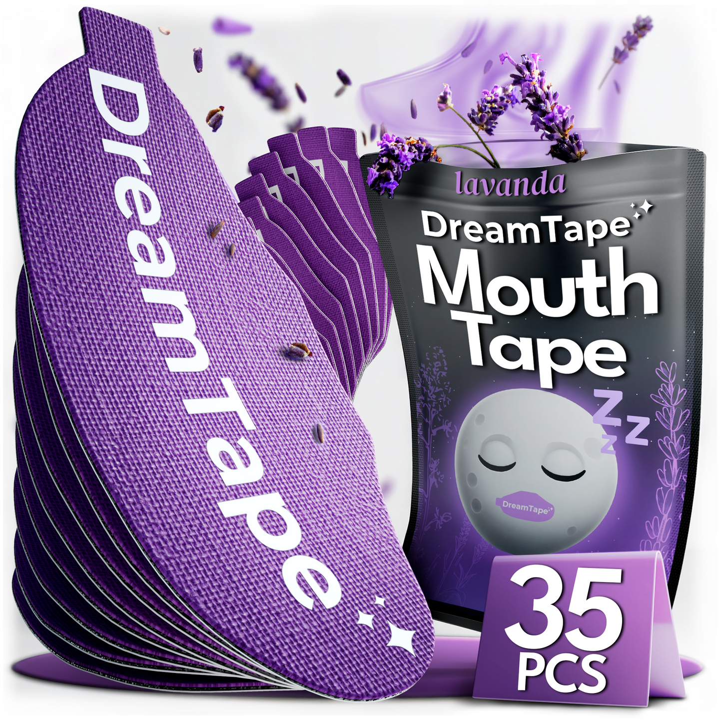 DreamTape® Mouth Tape - 35 Tiras para Respirar Mejor al Dormir (Aroma lavanda)