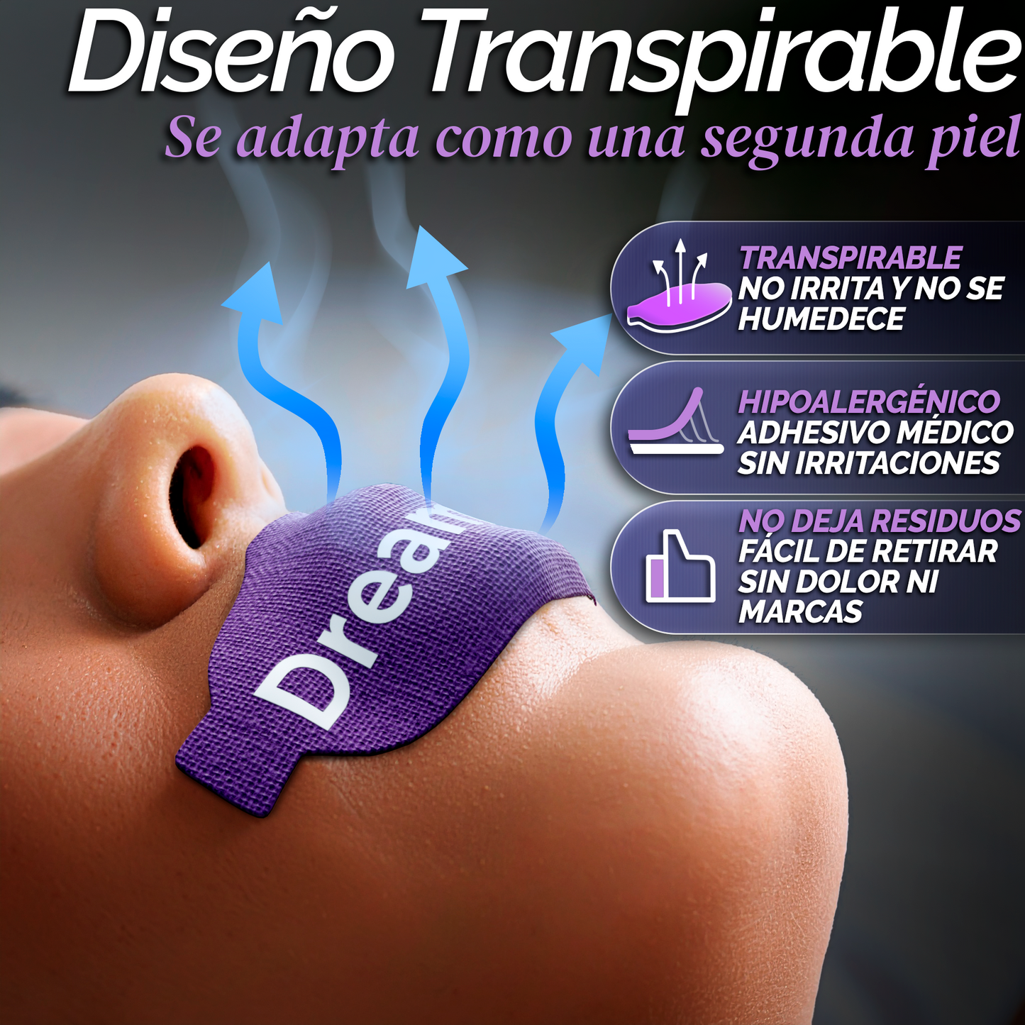 DreamTape® Mouth Tape - 35 Tiras para Respirar Mejor al Dormir (Aroma lavanda)